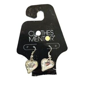 Heart Shaped Silver Tone Drop Dangle Earrings Faux Diamond